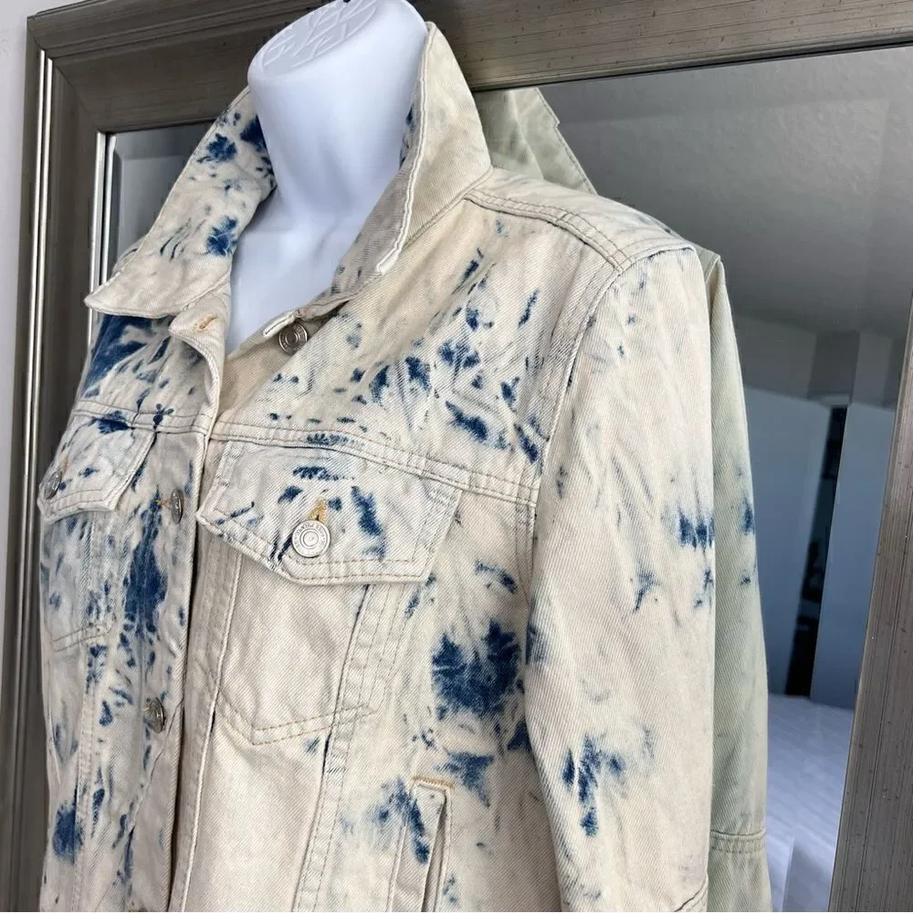 FREE PEOPLE Jones Tie Dye Blue Denim Jacket Size M. - Picture 4 of 11